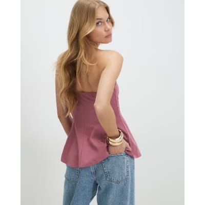 Pink Sleeveless Peplum Bandeau Top