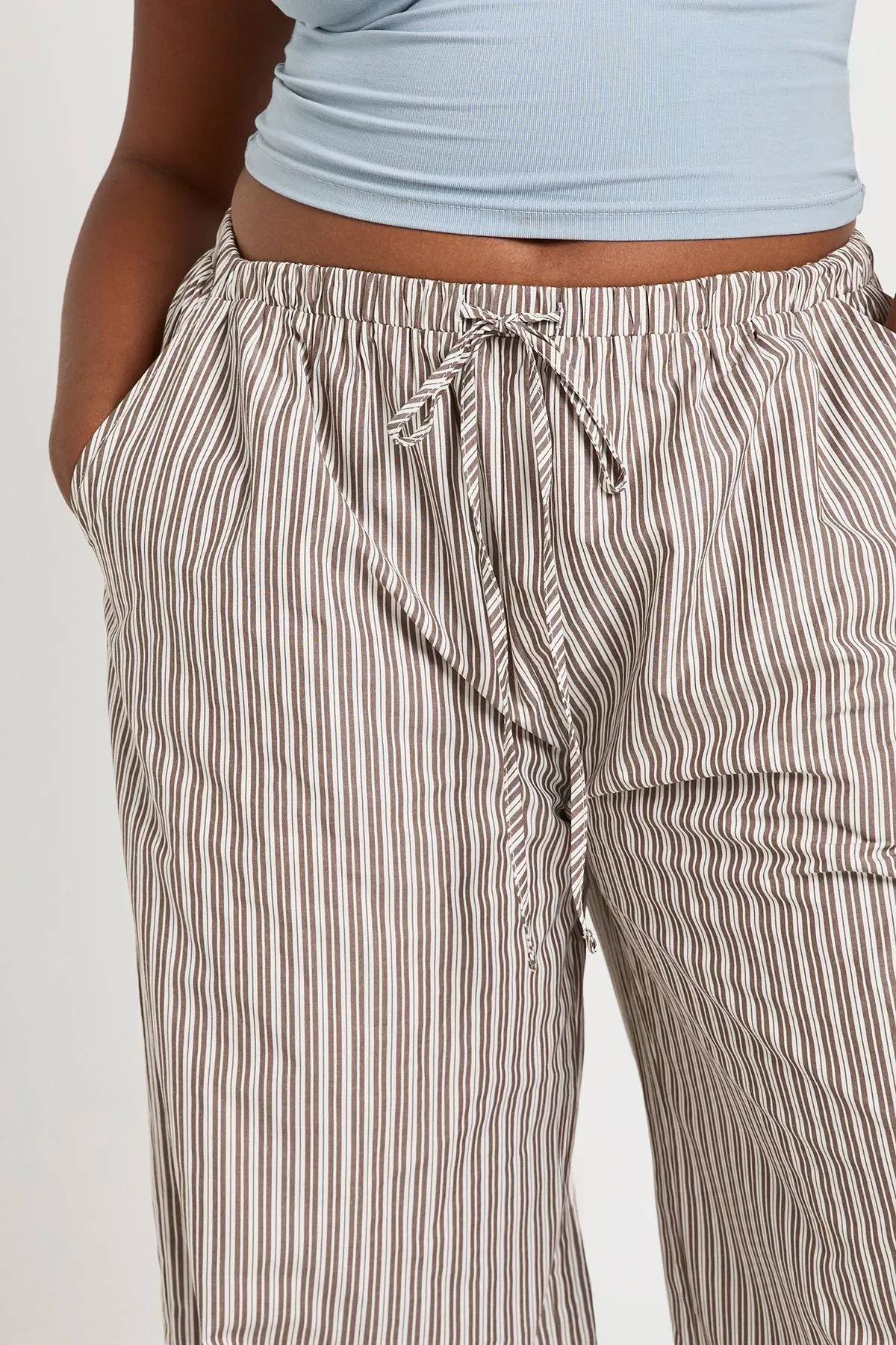 Plus Woven Stripe Elasticated Waist Wide Leg Trouser