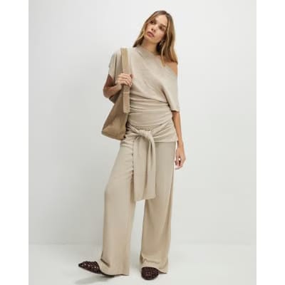 Beige Tie Waist Trousers