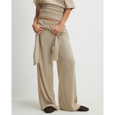 Beige Tie Waist Trousers