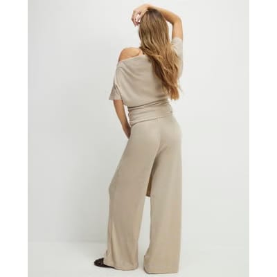 Beige Tie Waist Trousers