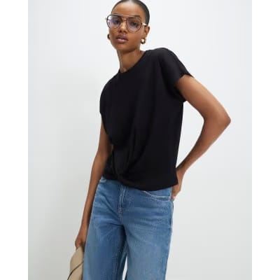 Black Short Sleeve Twist Front T-shirt