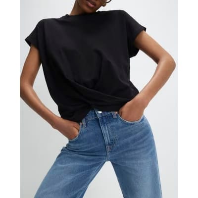 Black Short Sleeve Twist Front T-shirt