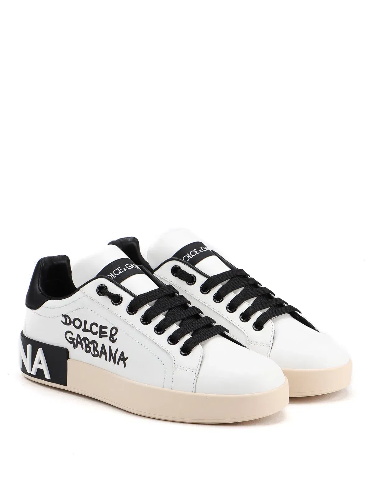 Luxury White Leather DG Logo Low-Top Sneakers
