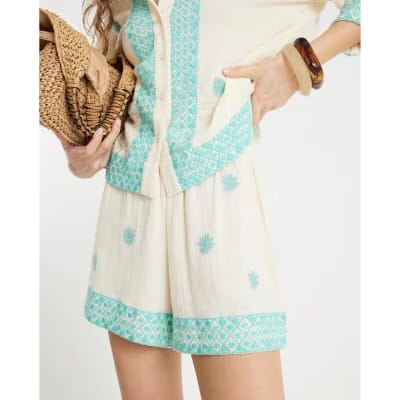 Cream Sequin Embellished Shorts