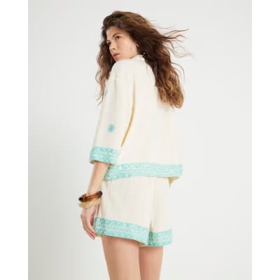 Cream Sequin Embellished Shorts