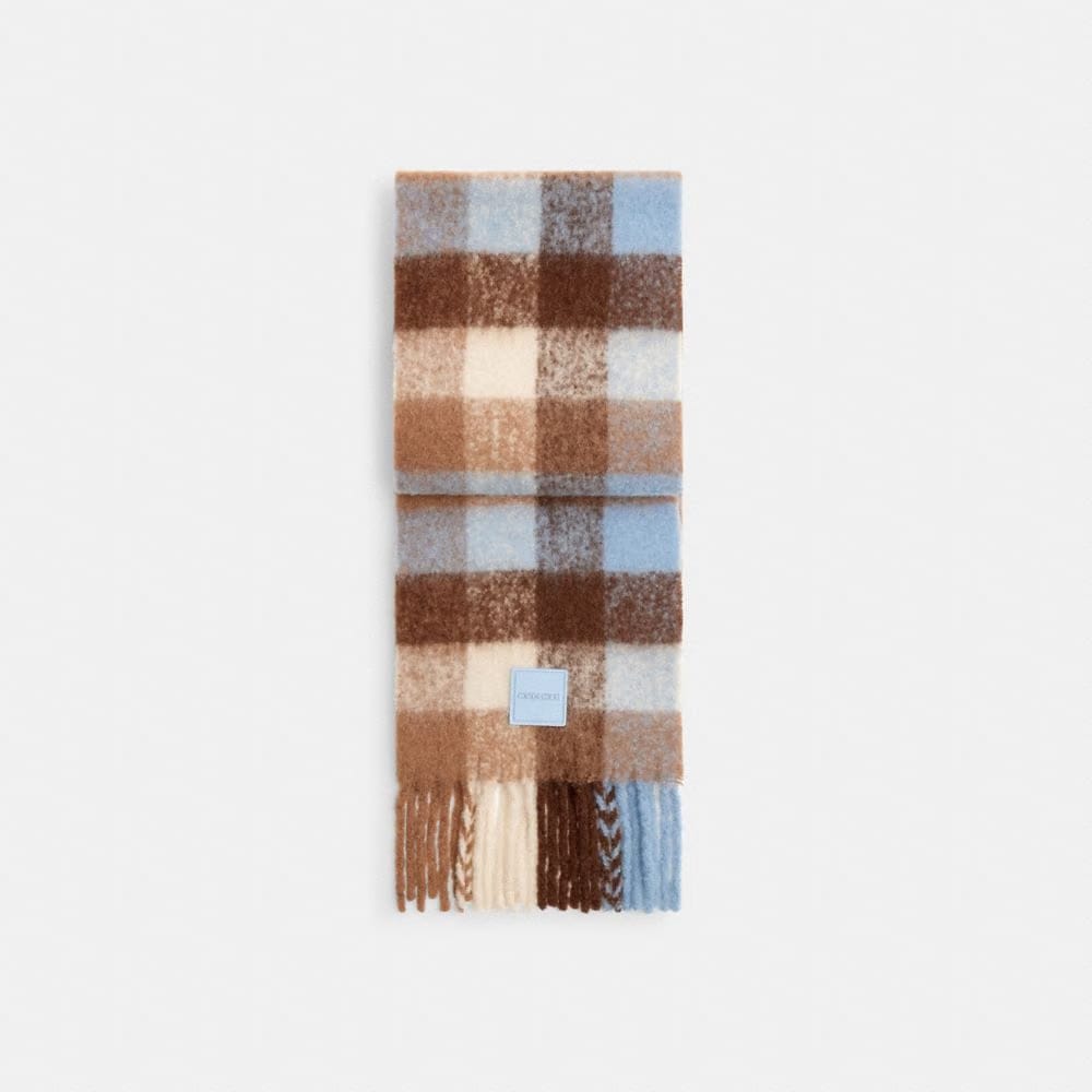 Oversized Plaid Muffler With Rubber Patch
