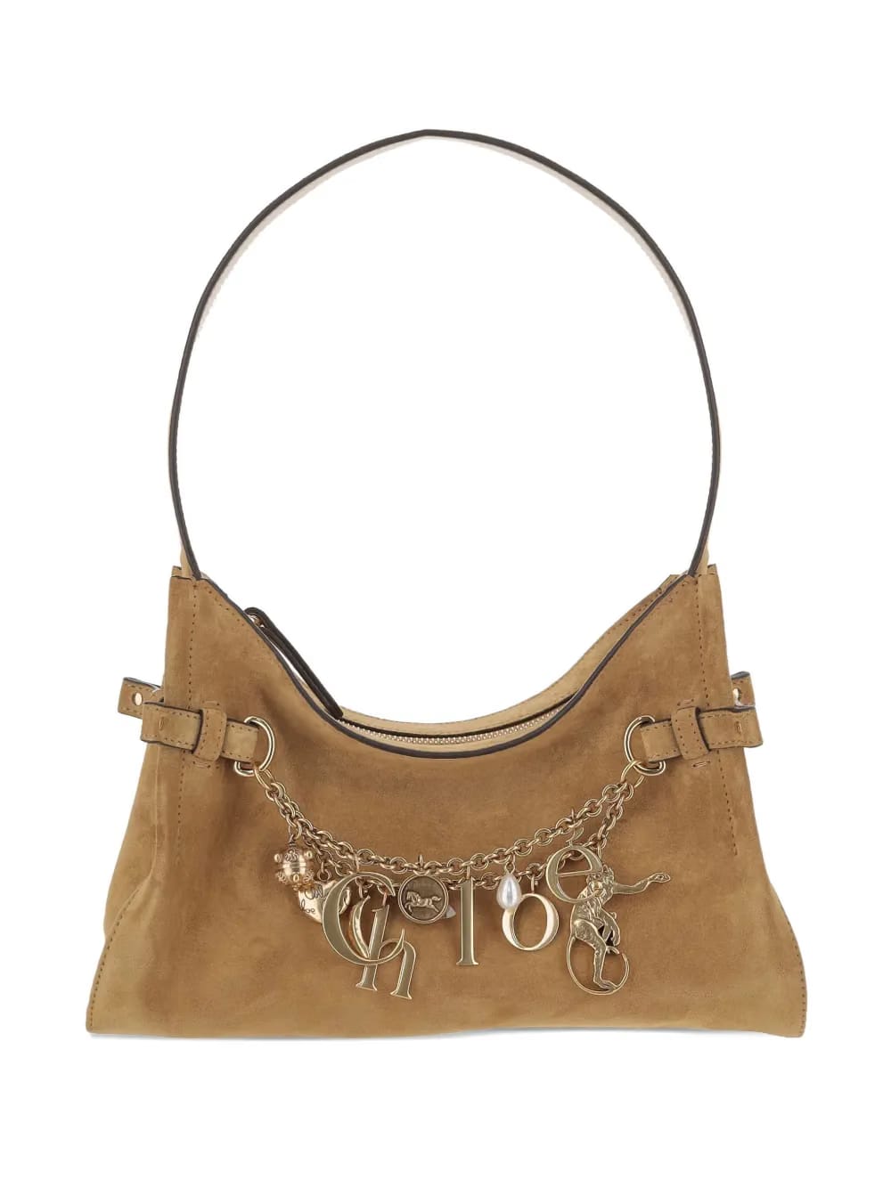 charm-embellished suede shoulder bag