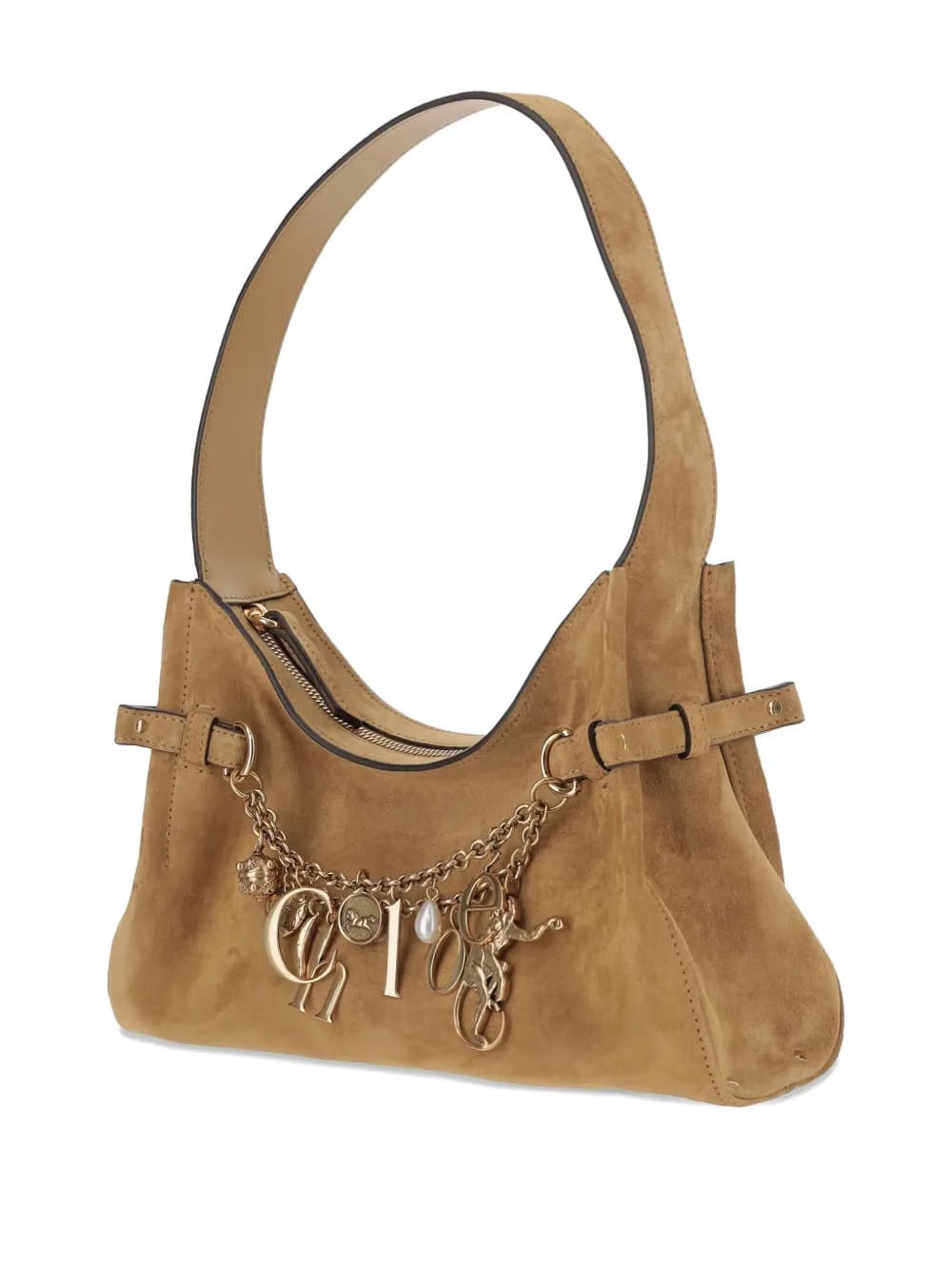 charm-embellished suede shoulder bag