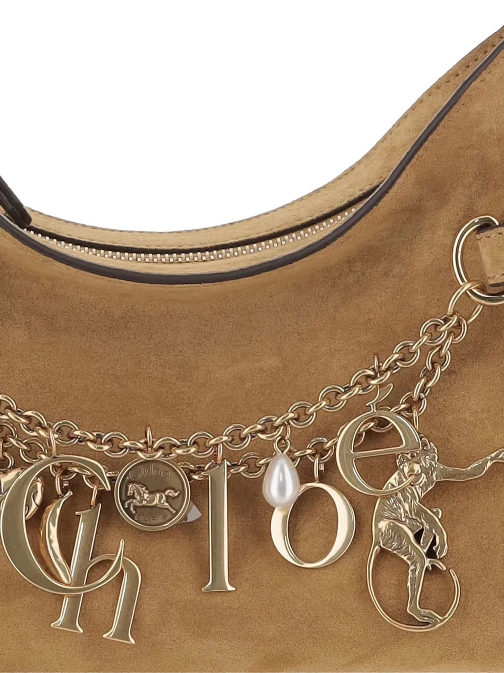 charm-embellished suede shoulder bag