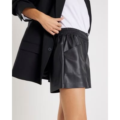 Black Faux Leather Elasticated Shorts