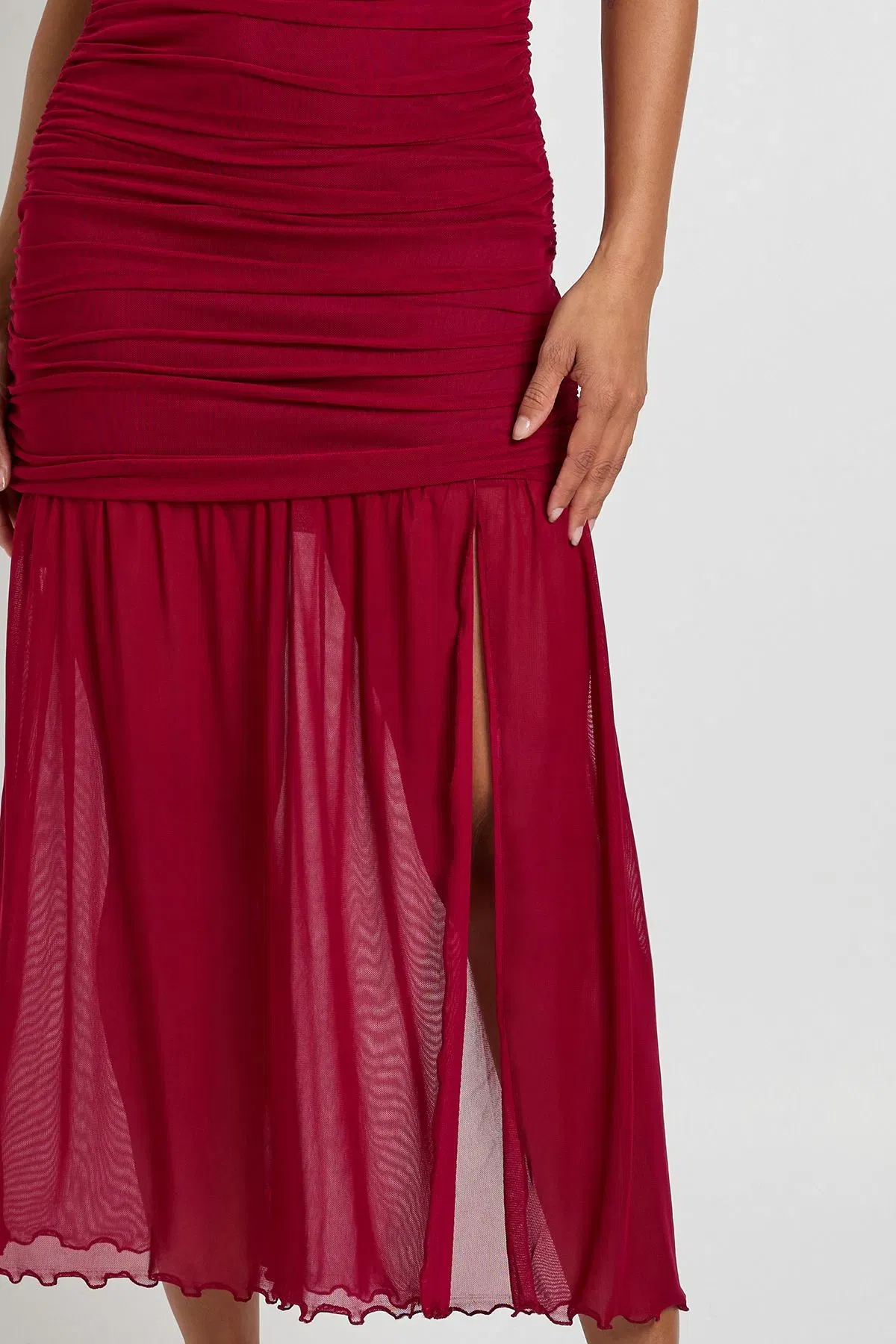 Mesh Square Neck Drop Waist Midaxi Dress