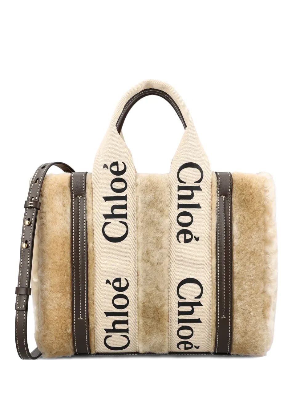 shearling logo-plaque tote bag