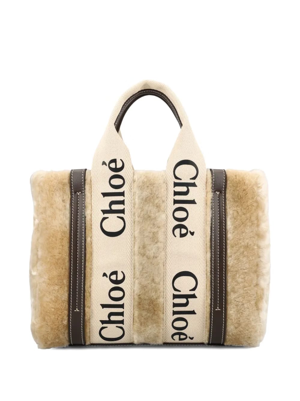 shearling logo-plaque tote bag