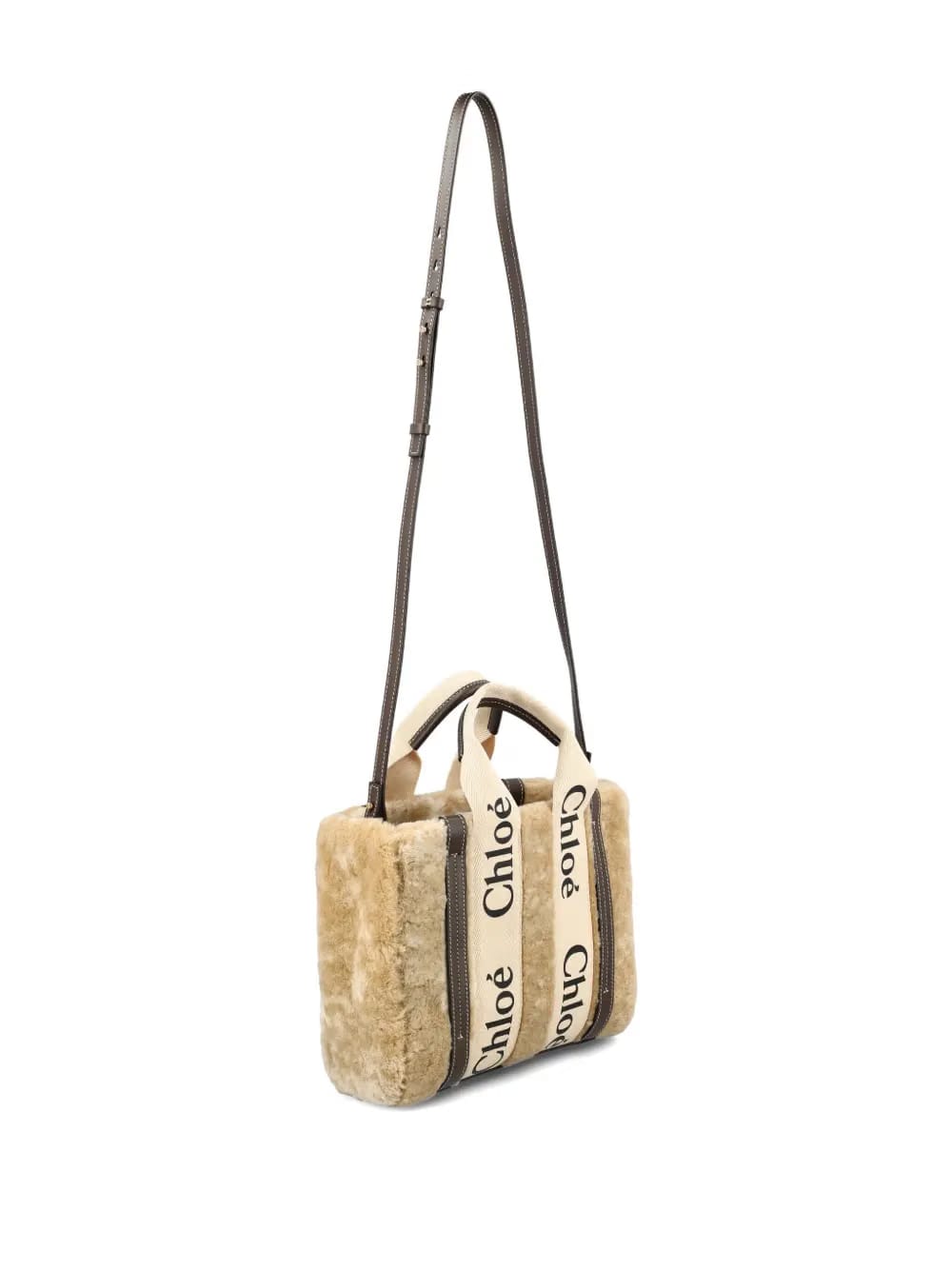shearling logo-plaque tote bag