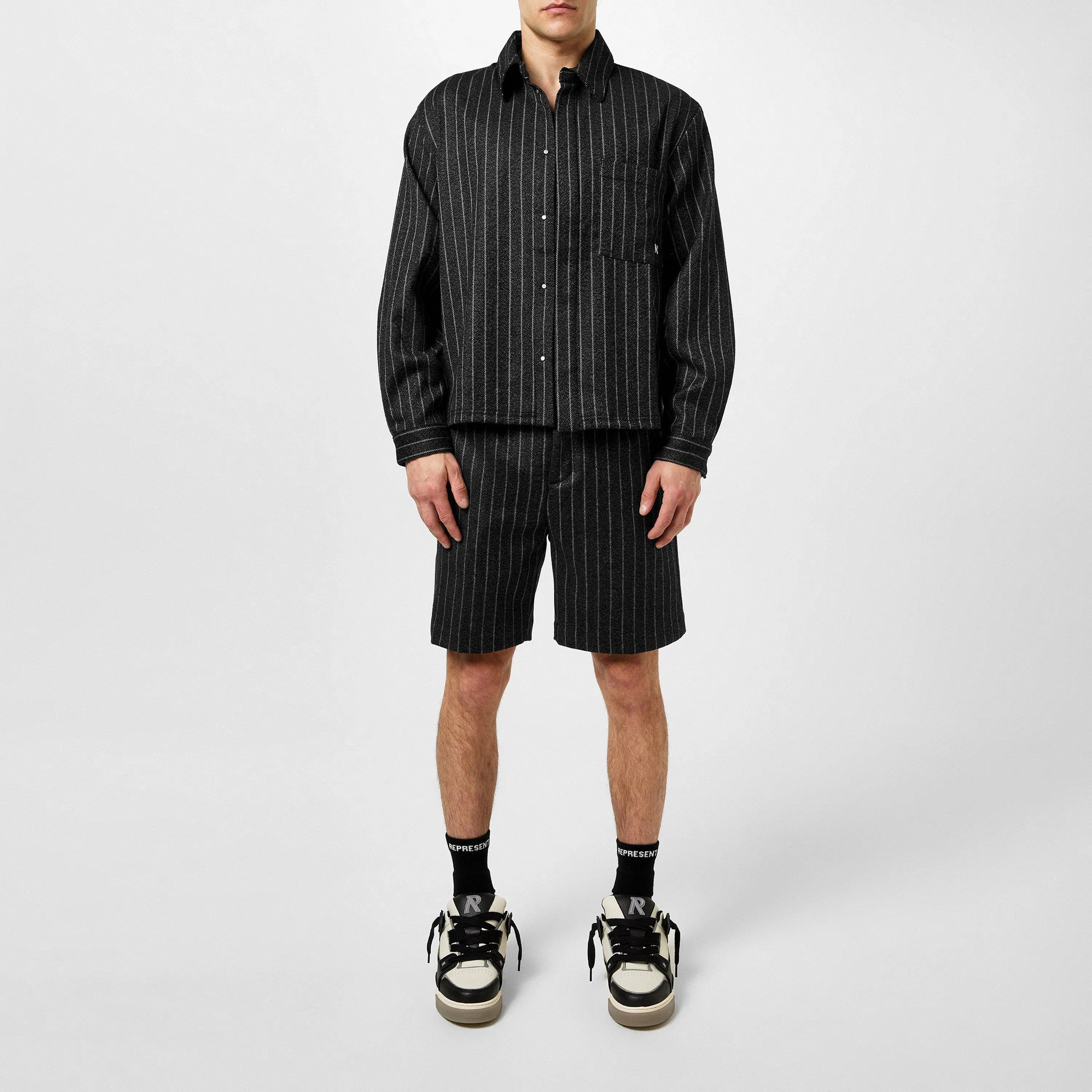 Cropped Wool Long Sleeve Oversized Fit Overshirt