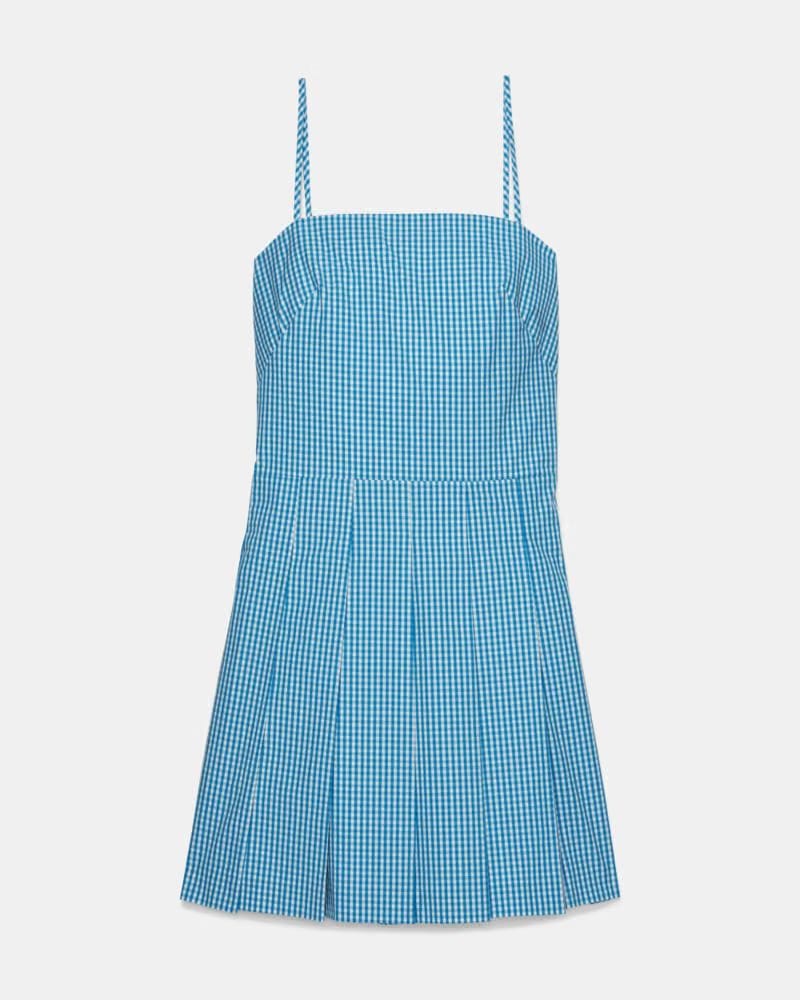 Gingham Open Back Pleated Dress