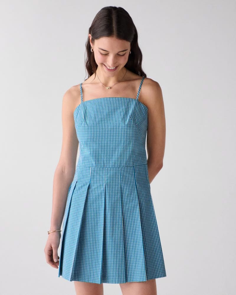 Gingham Open Back Pleated Dress