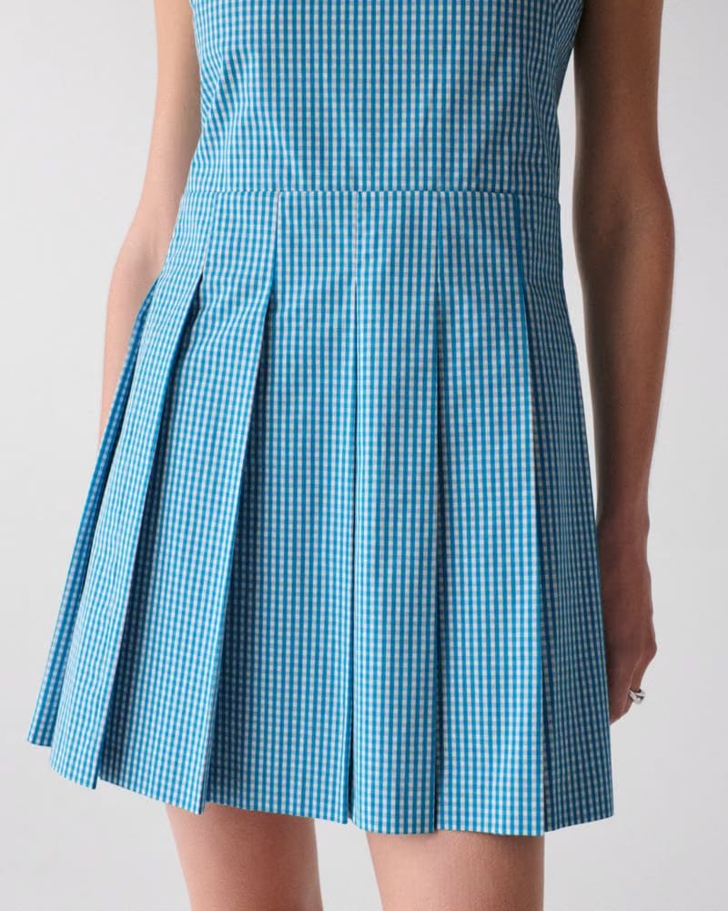 Gingham Open Back Pleated Dress