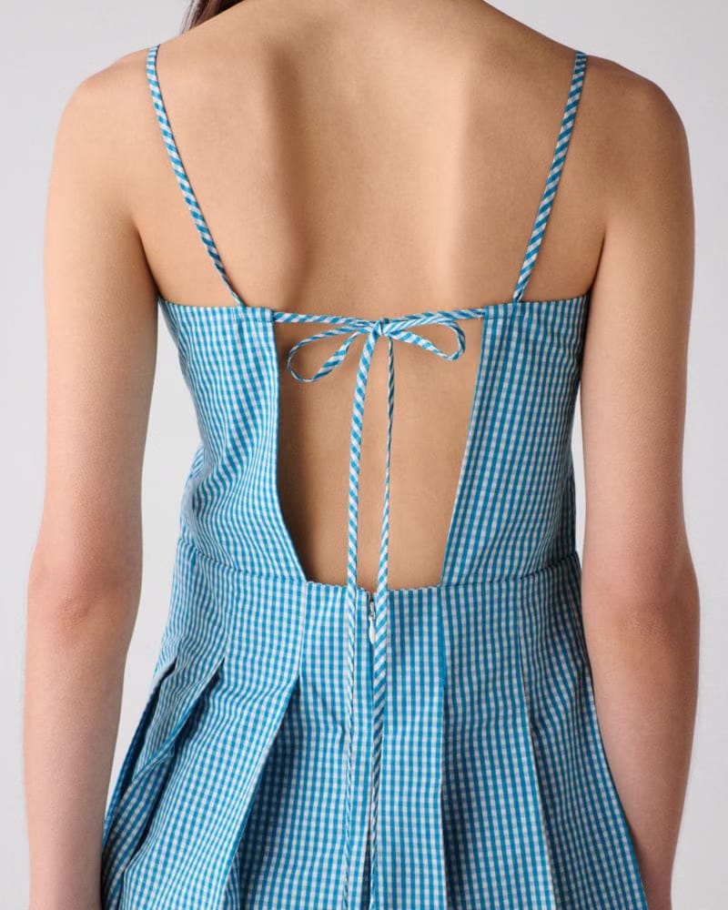 Gingham Open Back Pleated Dress