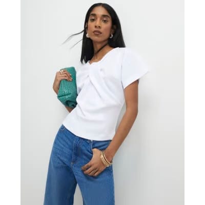 White Twist Front Top