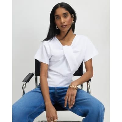 White Twist Front Top