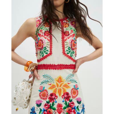 Cream Floral Print Cut Out Maxi Dress
