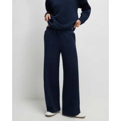 Navy Premium Drawstring Wide Leg Joggers