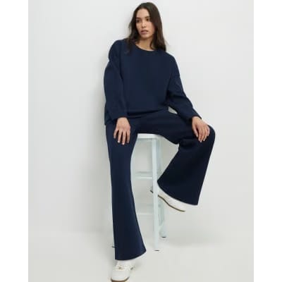 Navy Premium Drawstring Wide Leg Joggers