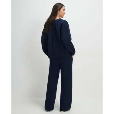 Navy Premium Drawstring Wide Leg Joggers