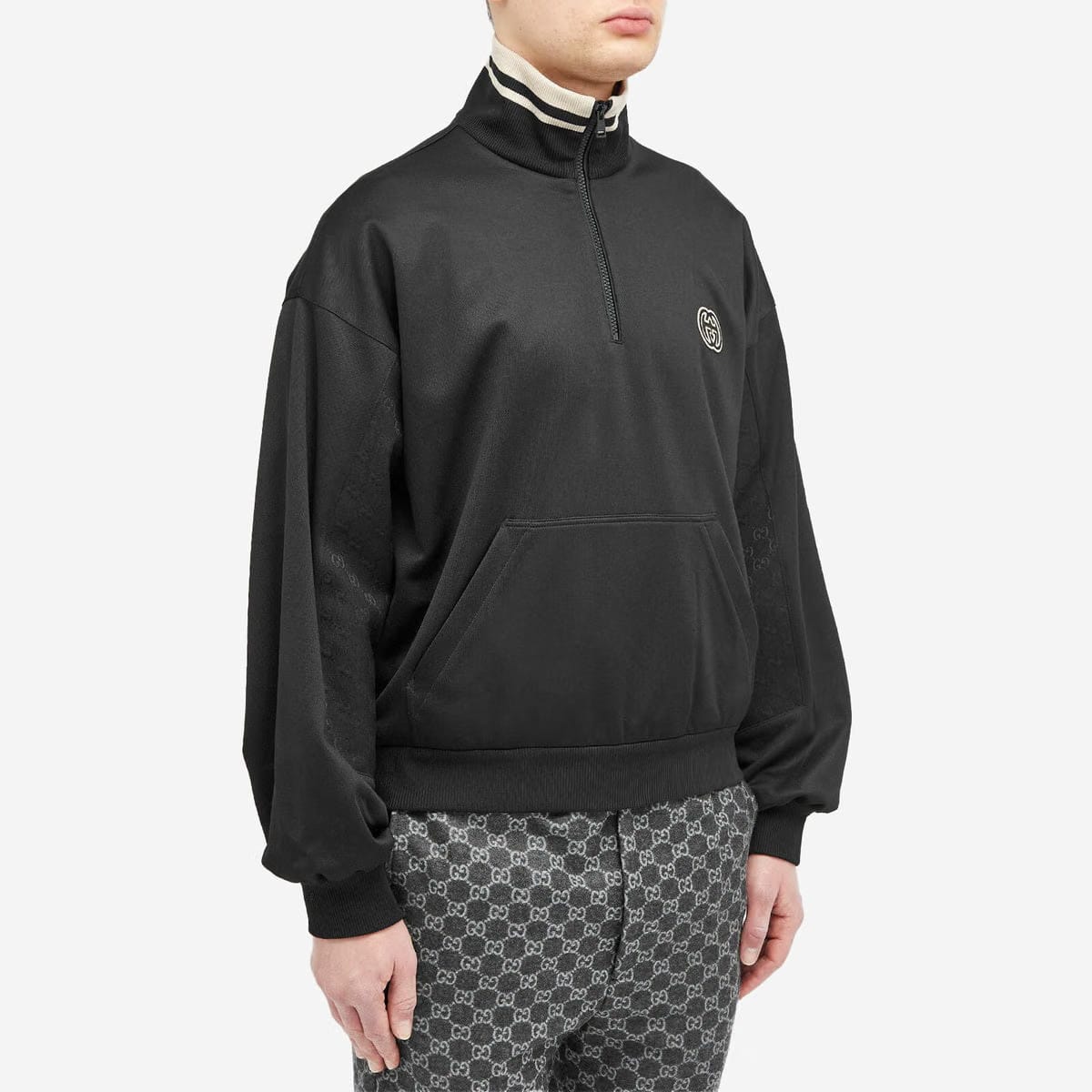 Gucci Men's Interlocking Logo Half Zip Sweat in Black