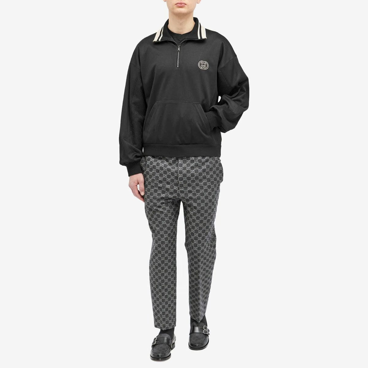 Gucci Men's Interlocking Logo Half Zip Sweat in Black