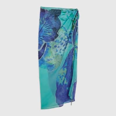 Blue Orchid Print Maxi Beach Skirt