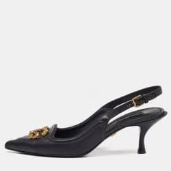 Dolce & Gabbana Black Leather DG Amore Slingback Pumps