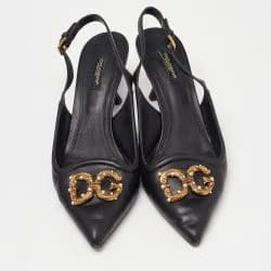 Dolce & Gabbana Black Leather DG Amore Slingback Pumps
