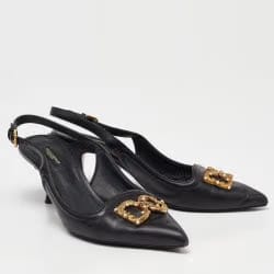 Dolce & Gabbana Black Leather DG Amore Slingback Pumps