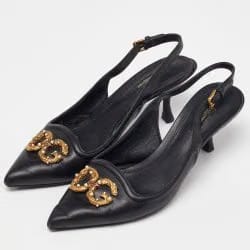 Dolce & Gabbana Black Leather DG Amore Slingback Pumps