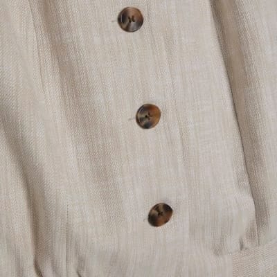 Beige Linen Look Tailored Bomber Jacket