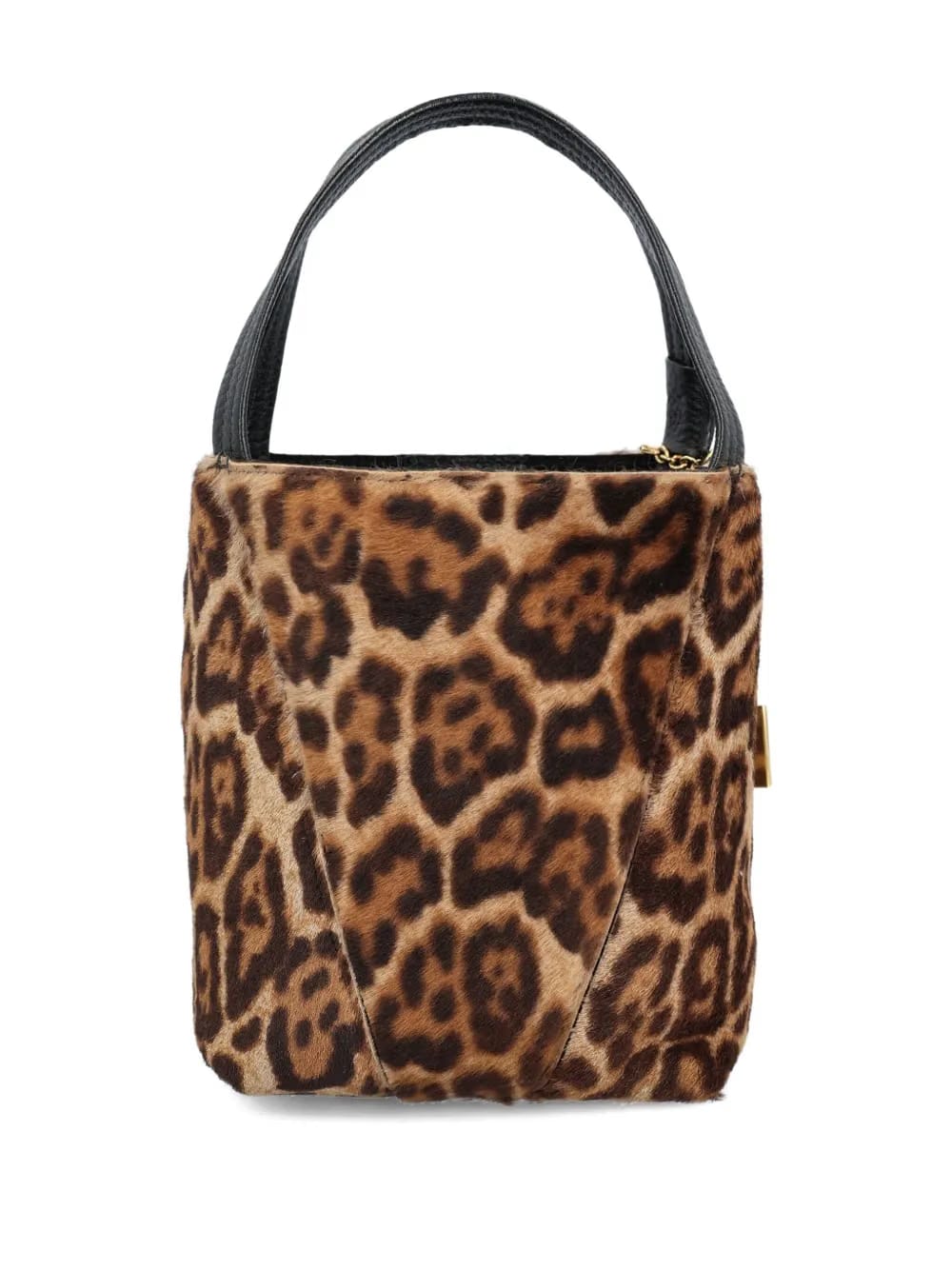 small leopard-print shearling bucket bag