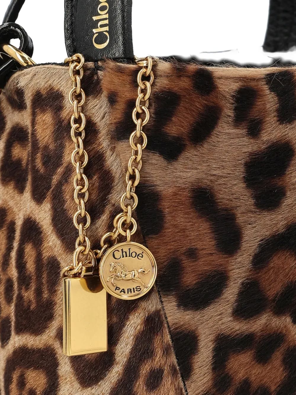 small leopard-print shearling bucket bag