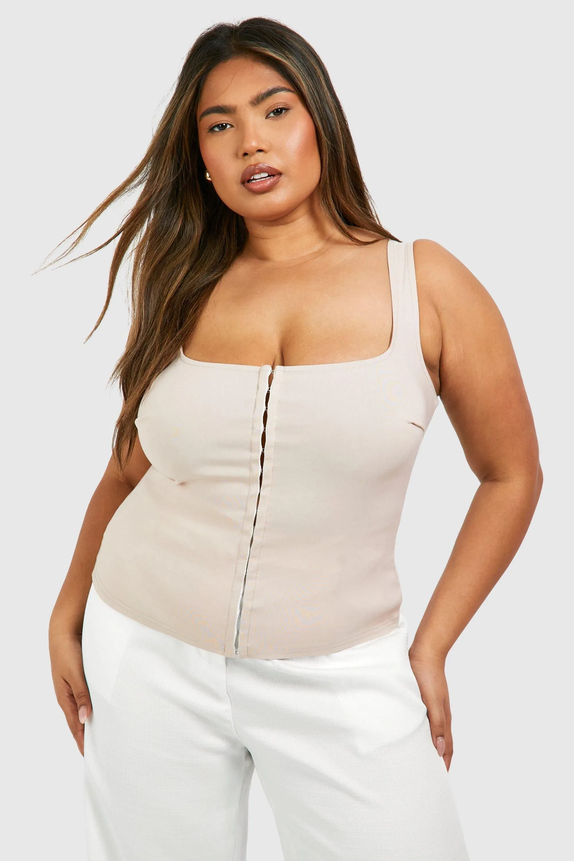 Plus Square Neck Hook And Eye Corset Top