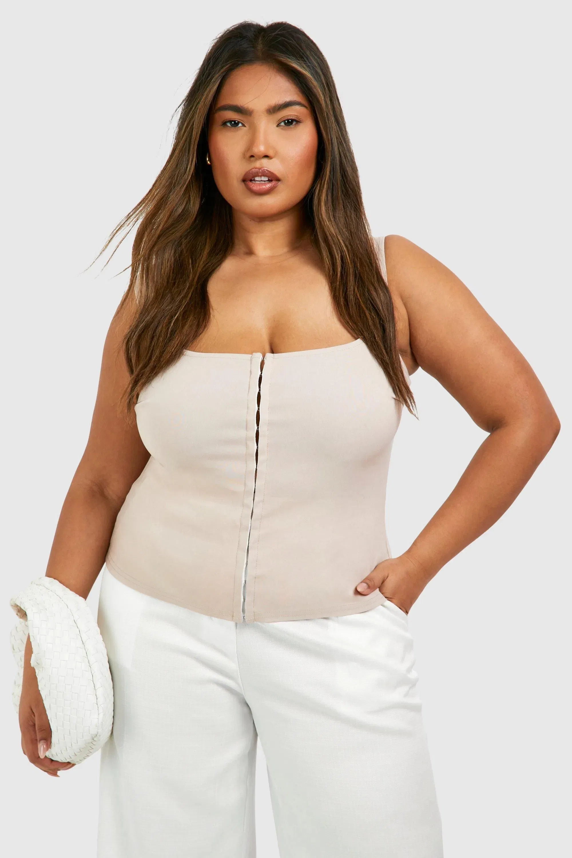 Plus Square Neck Hook And Eye Corset Top