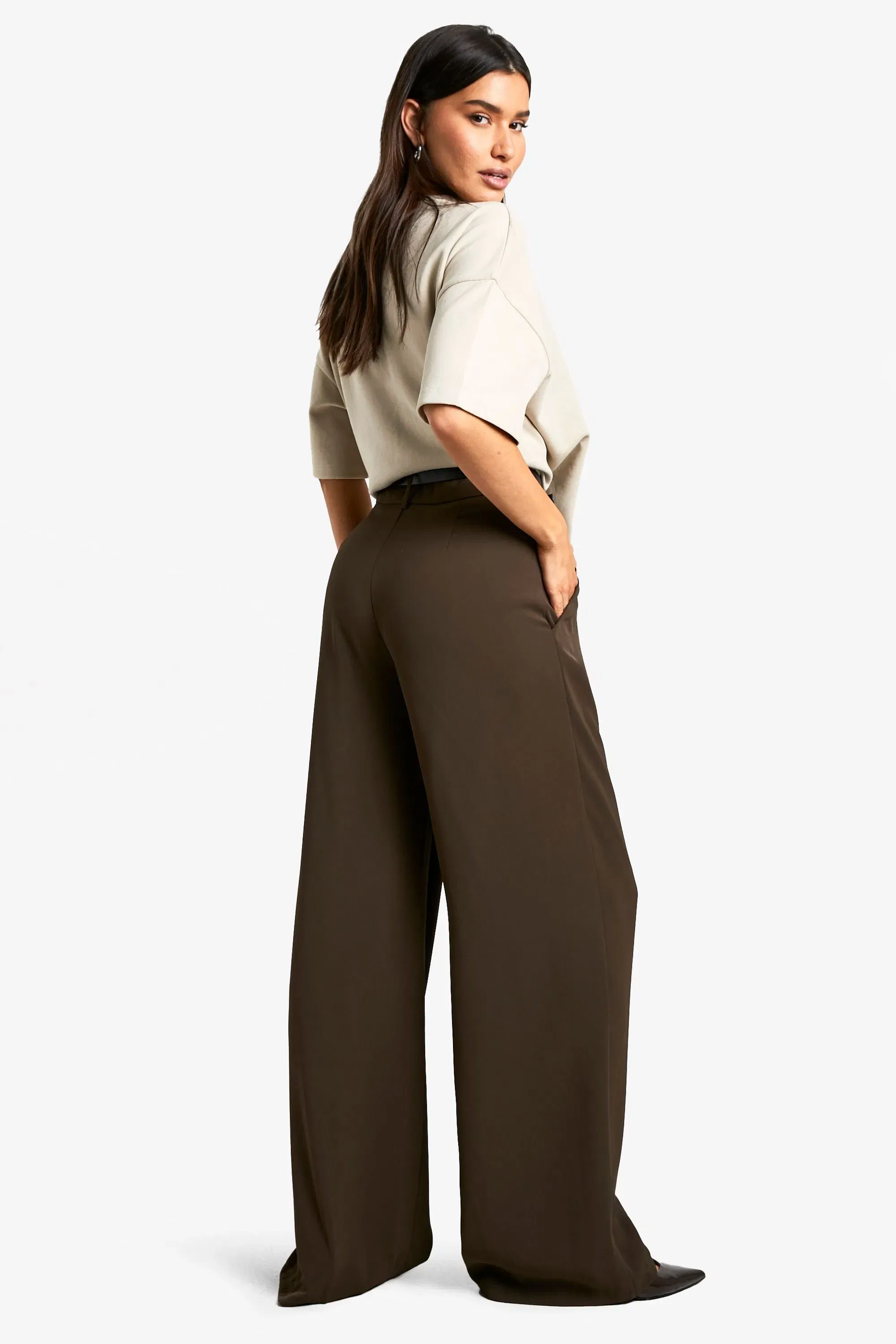 Tall Fluid Belted Wide Leg Trousers