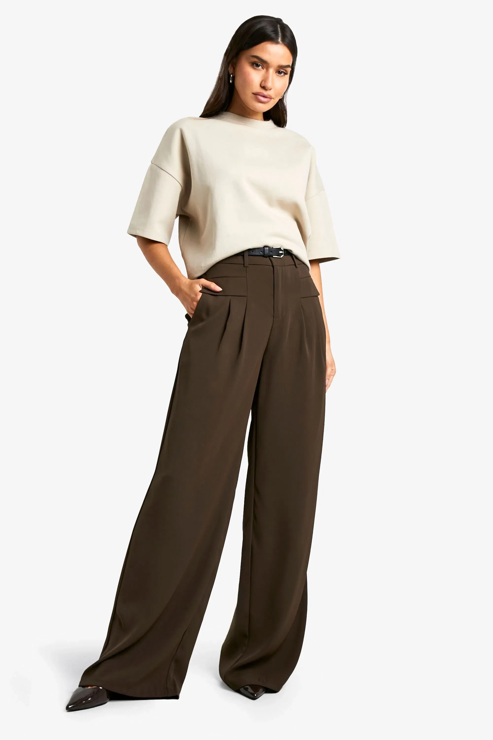 Tall Fluid Belted Wide Leg Trousers