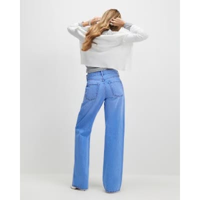 Blue Relaxed Straight Leg Jeans