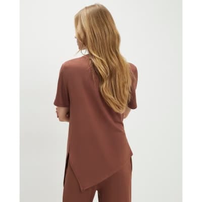 Brown Short Sleeve Drape Tunic Top