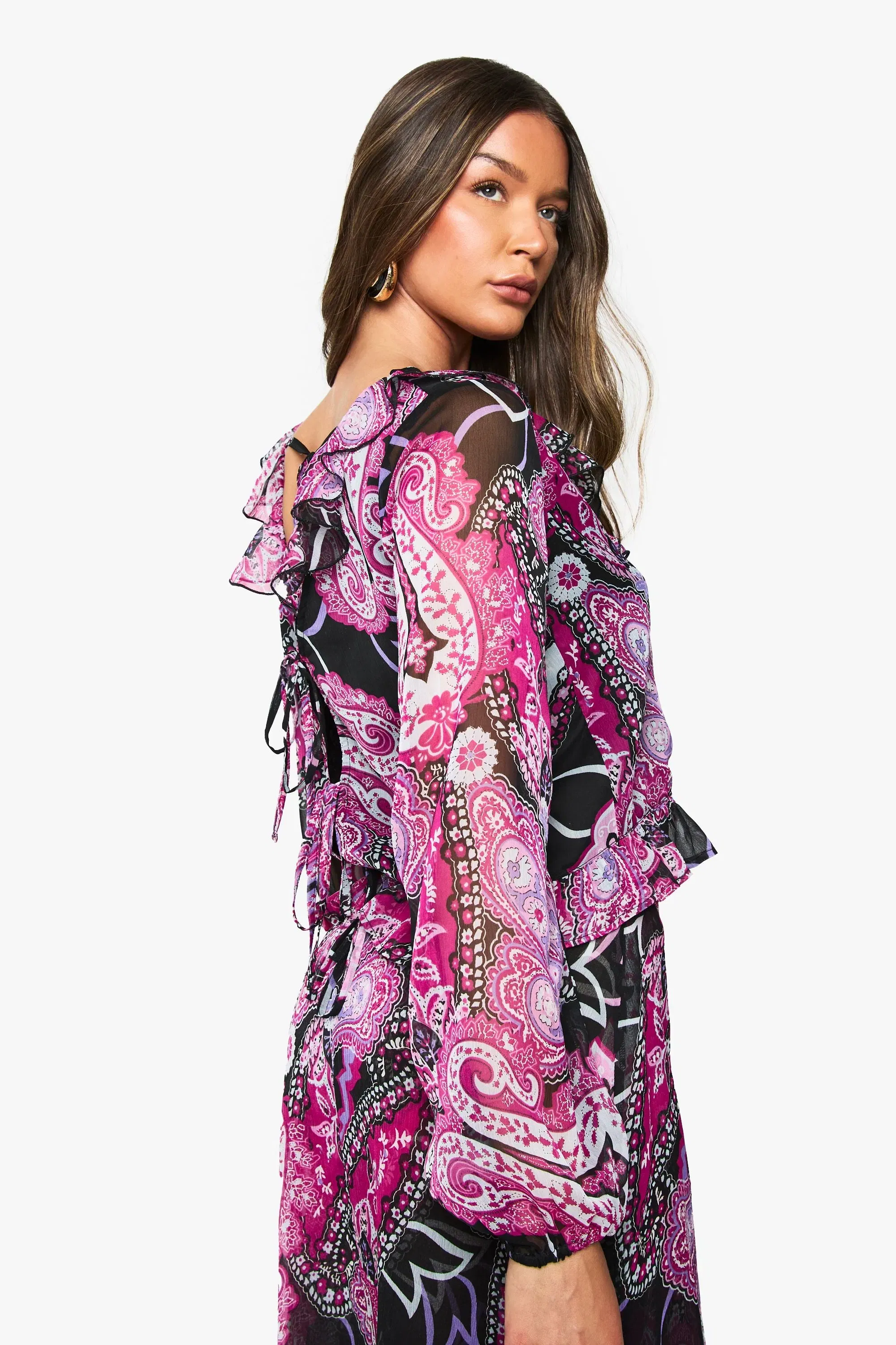 Paisley Chiffon Ruffle Blouse