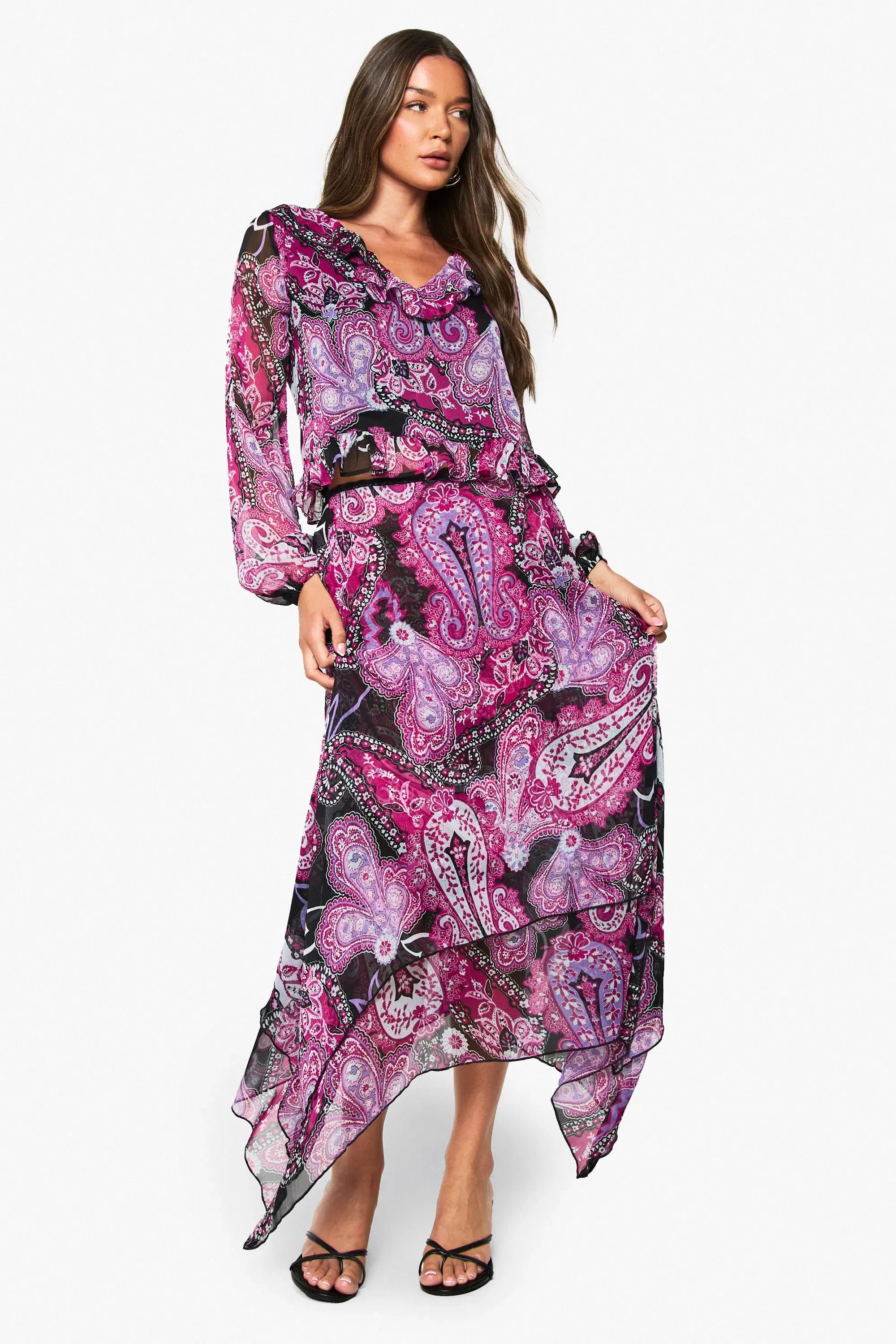 Paisley Chiffon Ruffle Blouse
