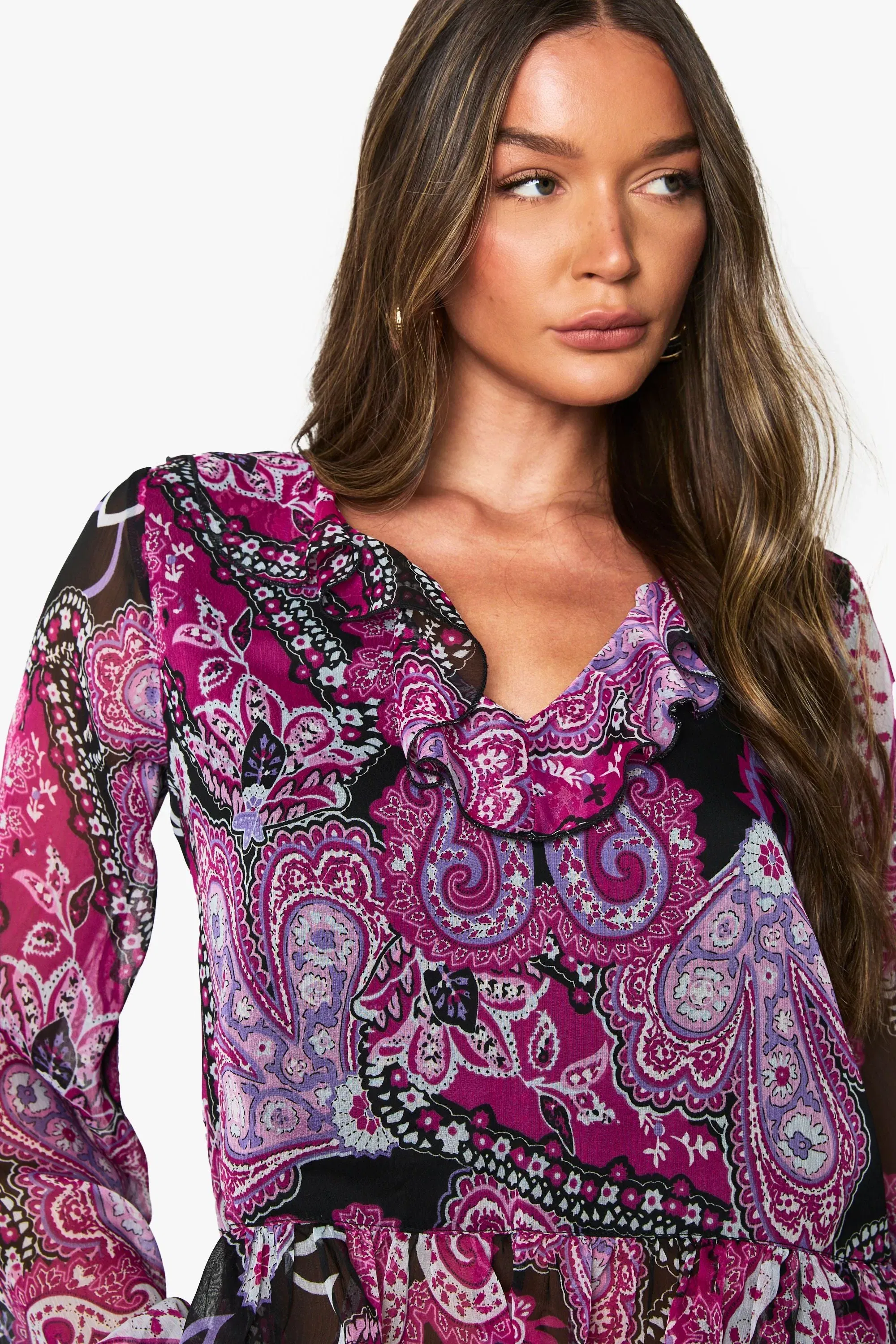 Paisley Chiffon Ruffle Blouse