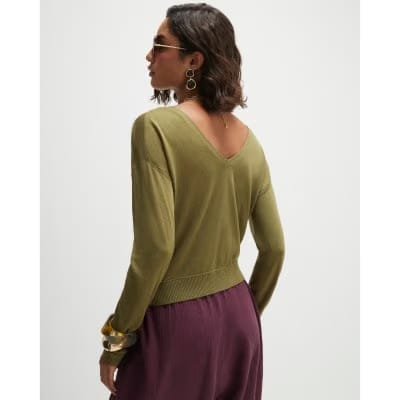 Khaki V Neck Cardigan